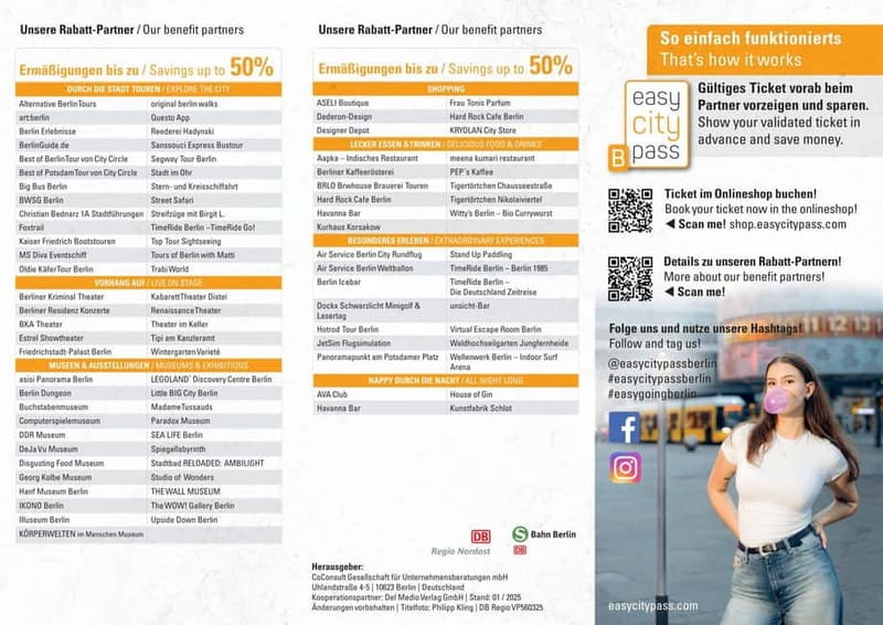 Berlin: EasyCityPass Zone ABC Transportation and Discounts - A smart 2–6 day plan using the included partners