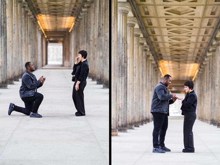 Berlin Love Story: Surprise Proposal Photography Session - Meeting at Polnisches Institut Berlin and Walking to Museum Island